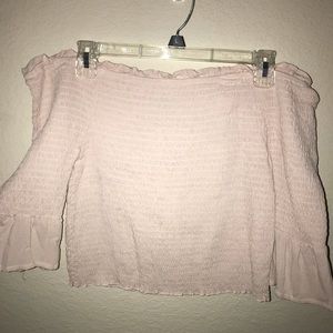 Kendall&Kylie off the shoulder pink ruffled top